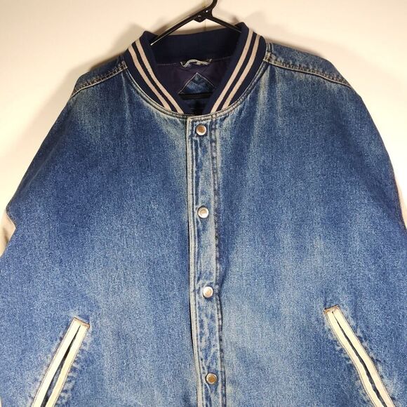 Basic Editions Men's Vtg 90s XL Denim Distressed Colorblock Bomber Jacket - Picture 2 of 16